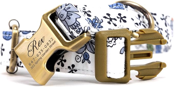 Personalized Dog Collar with Name and Phone Number Engraved,Adjustable Custom Puppy Collar,Organic Cotton Pet Collar for Small Medium Large Boy Girl Dogs