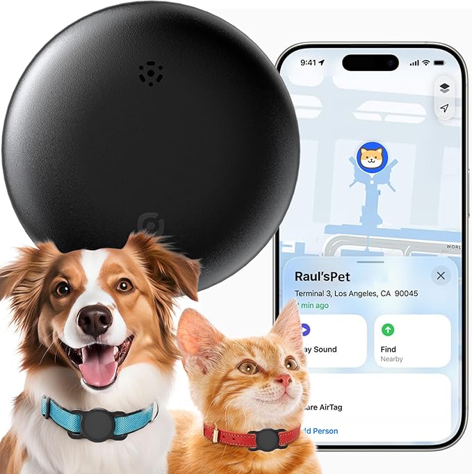 Air Tracker Tag Work with Apple Find My (iOS Only), No Monthly Fee Pet Tracker for Dogs & Cats - Location & Anti-Lost, Bluetooth Smart Dog Tracker Tag Item Finders