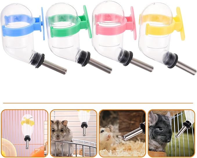 4Pcs Leakproof Hanging Water Bottles for Hamsters and Small Pets Stainless Steel Ball Valve Dispenser with Practical Cage Feeder for Rabbits Guinea Pigs and Rodents