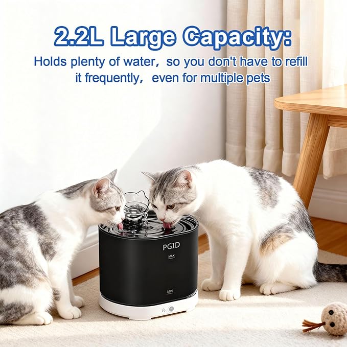 Cordless Cat Water Fountain for Drinking, 5000mah Battery Operated Pet Dog Water Fountain, 74oz/2.2L Automatic Cat Water Dispenser for Cats Dog Indoor Outdoor
