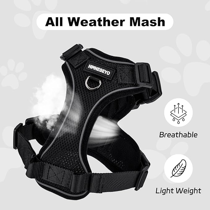 Small Dog Harness and Leash Set, No Pull Adjustable Pet Harness for Small Dogs, Breathable Mesh Rflective Dog Vest Harness (Black, M)