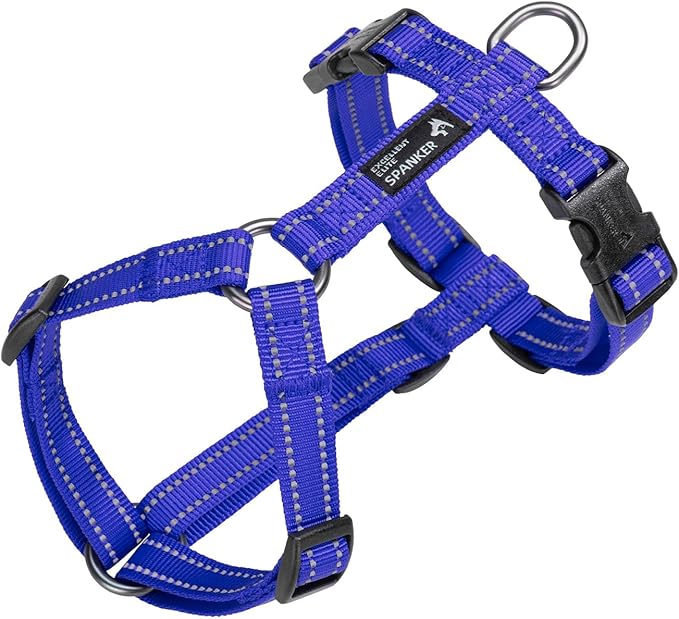 EXCELLENT ELITE SPANKER No Pull Dog Harness Reflective Nylon Vest L-Shaped Adjustable Easy Pet Harness for Small Medium Large Breeds Dogs Walking Training Black Red(Blue-S)