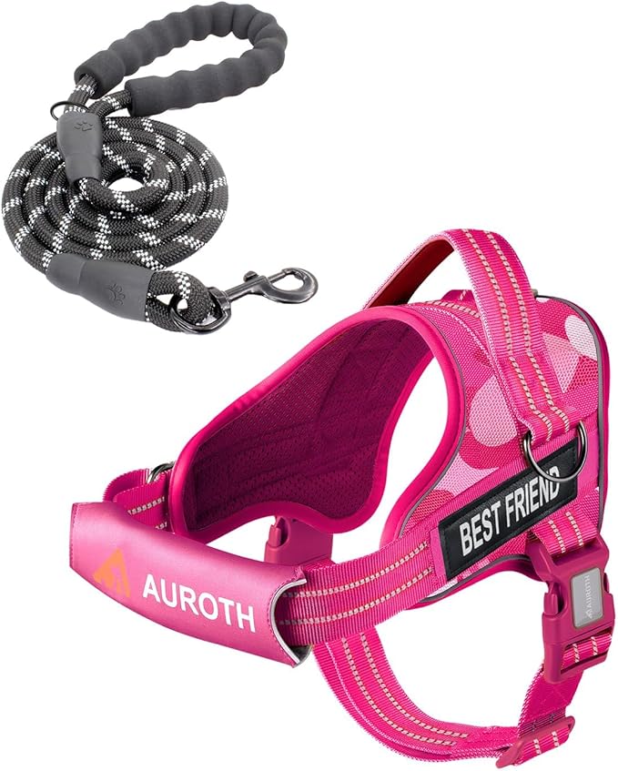 AUROTH Dog Harness and Leash Set, Soft Padded Dog Vest with 5.25FT Dog Leash, No Choke, Easy On Pet Vest, Adjustable Reflective No Pull Dog Harness for Large Dogs, Easy Walking and Training