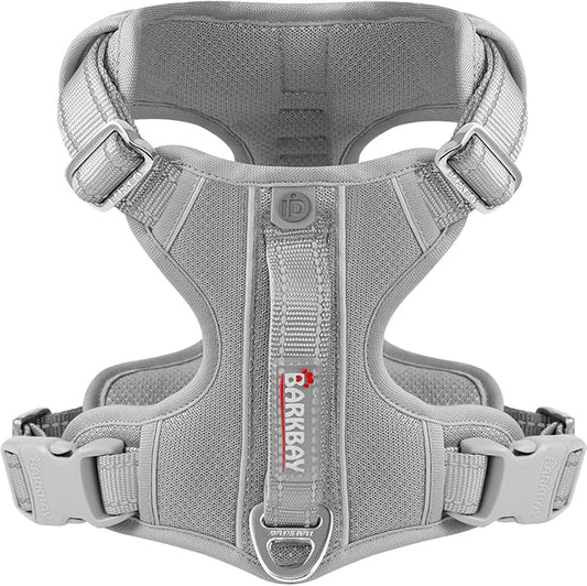 BARKBAY Dog Harness No Pull with ID Tag Pocket - Heavy Duty, Reflective, Easy Control for Large Dogs(Grey,L)
