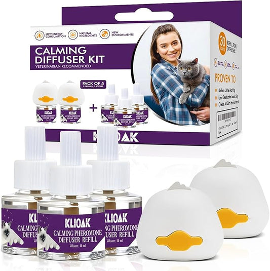 Cat Calming Diffuser 5 Pack Includes 2 Diffusers Machines & 3 Refills Pheromone Plug-In for Cats Reduce Anxiety Aggression Stress Scratching & Spraying Long Lasting Calming Diffuser Kit for All Cats