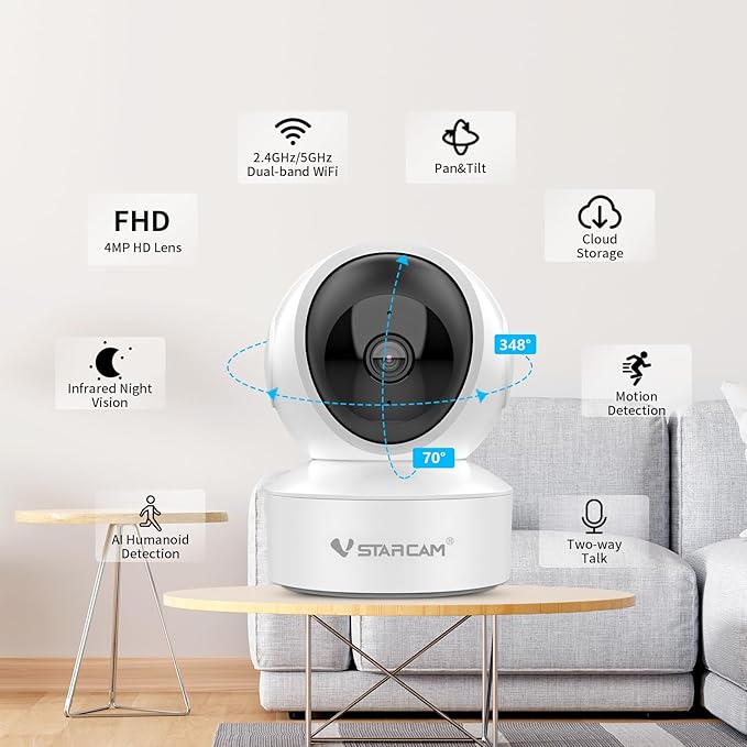 VSTARCAM 5G Security Camera Indoor, 4MP 2.5K Pet Camera with Speaker for Dog/Cat, Baby Monitor with Phone App, Dual-Band WiFi, Auto Tracking, IR Night Vision, 2-Way Talk, Cloud & SD Card Storage