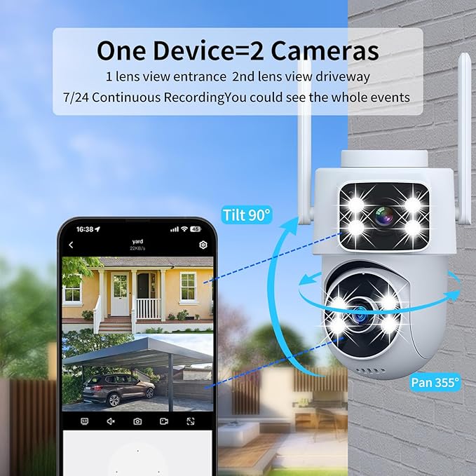 Dual-Lens Smart-Indoor Outdoor-Camera, 2K-3MP HD - 5G WiFi, 360° AI Motion Tracking IP65 Weatherproof, Color Night Vision, 24/7 Recording, 2-Way Audio, Nanny/Pet/Baby Cam (White)
