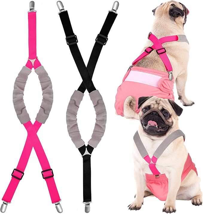 Saintrygo 2 Pcs Dog Suspenders for Diapers Female Male Belly Bands Canine Harness Keep Diaper on Your Pet for Small Medium and Large Dogs(Black, Pink,Small)
