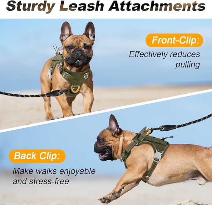 BARKBAY Service Dog Vest Tactical Dog Harness Medium Large Sized Dog Tags Personalized No Pull Adjustable Harness Reflective K9 Working Training Easy Control Military MolleSystem(Army Green,S)