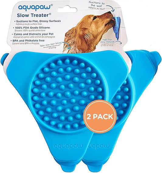 Aquapaw Suction Cup Lick Mat for Dogs - Bath Time Lick Mat for Bathtub - Mental Stimulation Slow Feeder Pad - Peanut Butter Treat Holder - 2-Pack, Regular, Blue