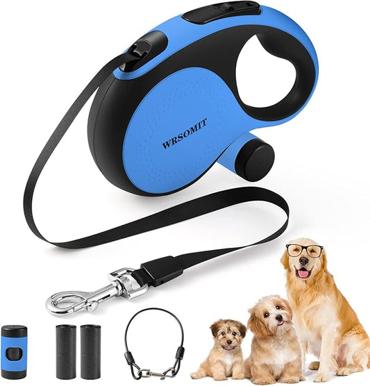 Retractable Dog Leash with Chew Proof Cable, 26Ft Heavy Duty Dog Leash for Medium Large Dogs up to 110lbs, 360° No Tangle, One-Handed Brake (Blue)