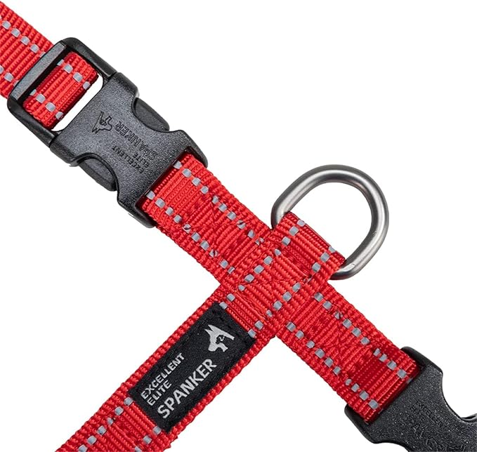 EXCELLENT ELITE SPANKER No Pull Dog Harness Reflective Nylon Vest L-Shaped Adjustable Easy Pet Harness for Small Medium Large Breeds Dogs Walking Training Black Red(Red-XL)