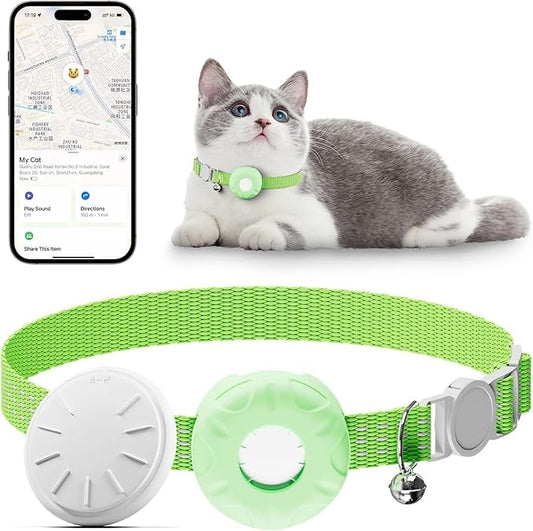 Cat Tracker,Pet Tracker for Cats Compatible with Apple Find My App(Only iOS),Waterproof Tracker Cat Collar with Safety Elastic Buckle,No Monthly Fee,Works with Any Collar (LightGreen)