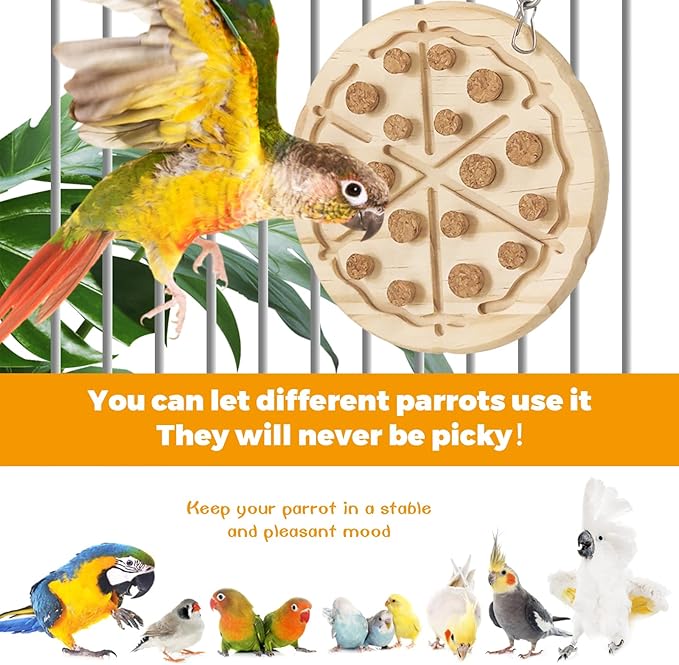 Wooden Bird Chew Toy, Parrot Biting Toys, Foraging Training, Relieve Boredom & Anxiety, Bird Cage Accessories, for Small Parakeets, Conures, Macaws, Budgies, Finches, PS D