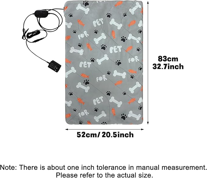 Pet Heating Pad, 32.7×20.5 inch Pressure Activated Heated Mat for Indoor Dogs Cats, 3 Adjustable Temperature with Chew Resistant Cord