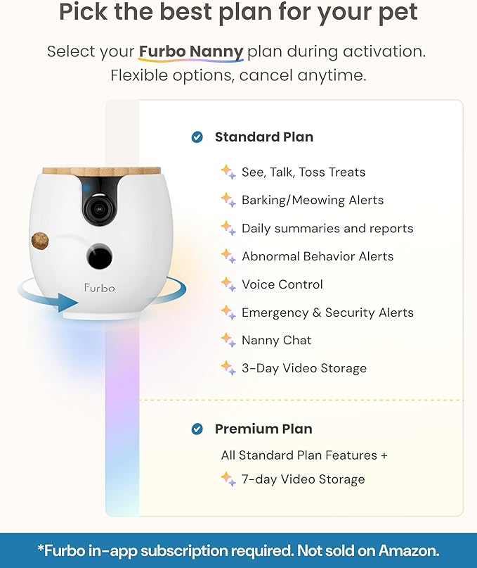 Furbo Mini 360° [Subscription Required] New 2K QHD Pet Camera - Unlock w/Paid Plan: Dog & Cat Safety Alerts, Rotating Treat Toss w/ 2-Way Speaker Smart Cam (Low Risk, 3mo Min. Cancel Anytime)