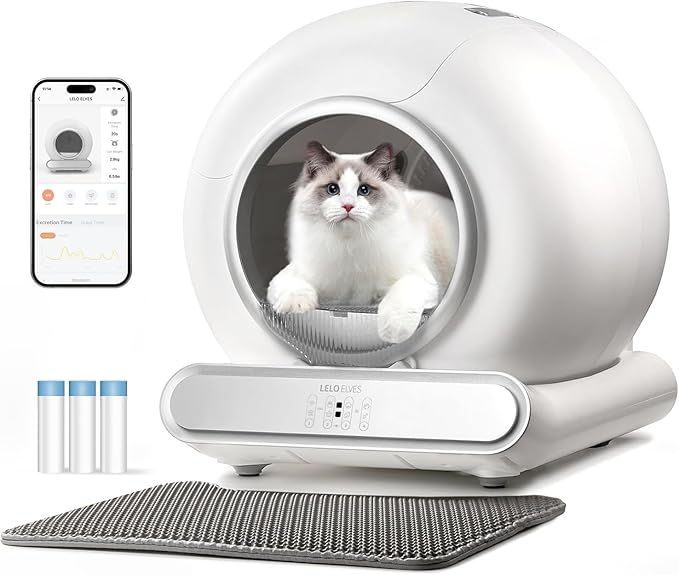 Self Cleaning Cat Litter Box, Ultra-Safe Protection Automatic Cat Litter Box, APP Control/Lower Entry/Large Capacity with 3 Rolls Liners & Mat