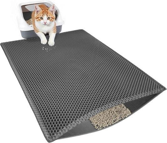 Cat Litter Mat, Cat Litter Trapping Mat, 29.9'' x 24''Inch, Double Layer Waterproof Proof Litter Box mat, Non-Slip Design, Reduces Litter Scatter, Easy to Clean, Grey