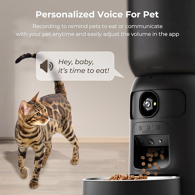 Smart Pet Feeder with Dual Camera & AI Recognition, 6L Automatic Cat Dog Feeder with App Control, 2.4G/5G WiFi, Voice Message, Pet Interaction, Motion Tracking, No Clog, Dual Power, for Multi-Pet