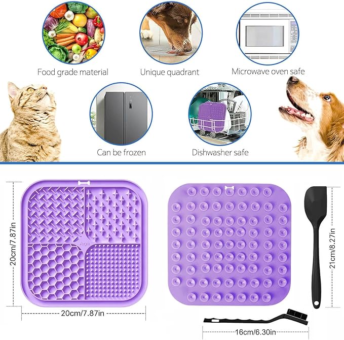 2 PCS Licking Mat for Dogs & Cats with Suction Cups, Dog Slow Feeder Lick Pat for Anxiety Relief, Dog Toys Feeding Mat for Butter Yogurt Peanut, Pets Bathing Grooming Training Mat (7.9''*7.9'')