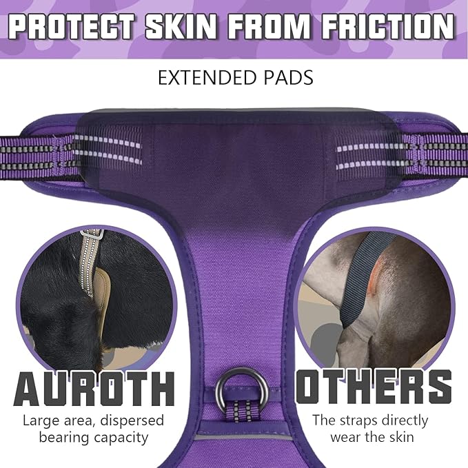 AUROTH Tactical Dog Harness for Large Dogs No Pull Adjustable Pet Harness Reflective K9 Working Training Easy Control Pet Vest Military Service Dog Harnesses Purple XL