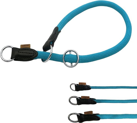 Braided Round Martingale Dog Collar, Training Collar with Slidable Stop Ring - Ideal for Medium/Large Dogs (M+(1/2") - 18" Long, Light Blue)