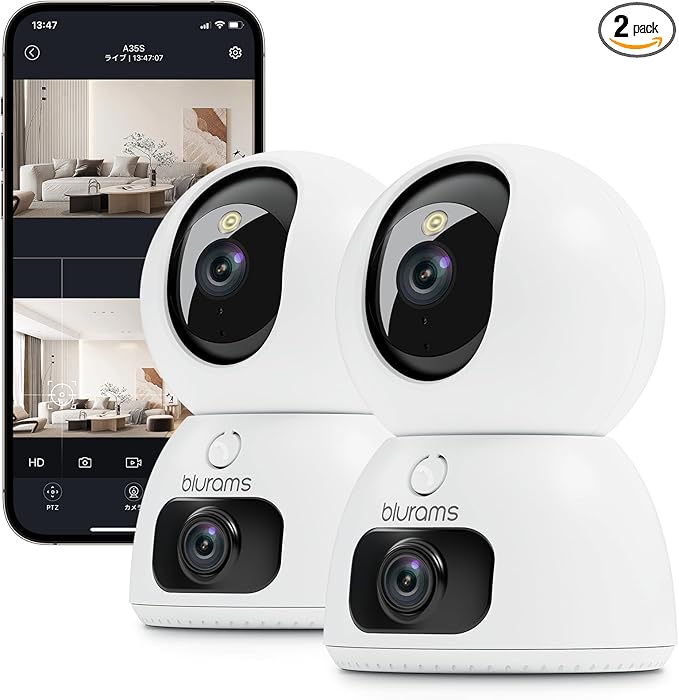 blurams 2K Dual-Lens Indoor Camera, 5G Pet Camera with Phone App, Split-Screen View, Free Human/Sound Detection, Motion Tracking, One-Touch Call, Night Vision, Dual-Band WiFi 6, Work with Alexa. 2Pack