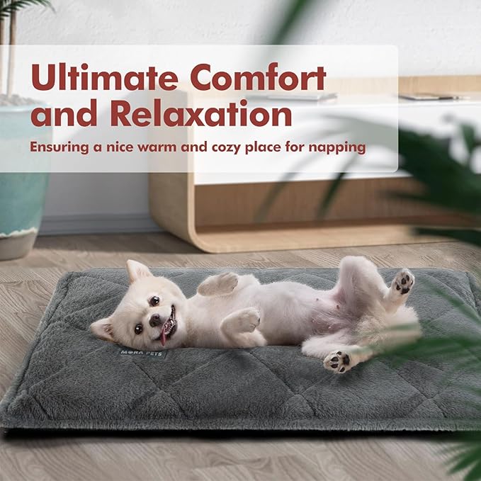 Mora Pets Self Heating Cat Bed Self Warming Cat Bed Thick Thermal Pet Bed Mat 30 x 21 Inches Removable Washable Cover for Outdoor Indoor Cats and Dogs Fur Grey Medium