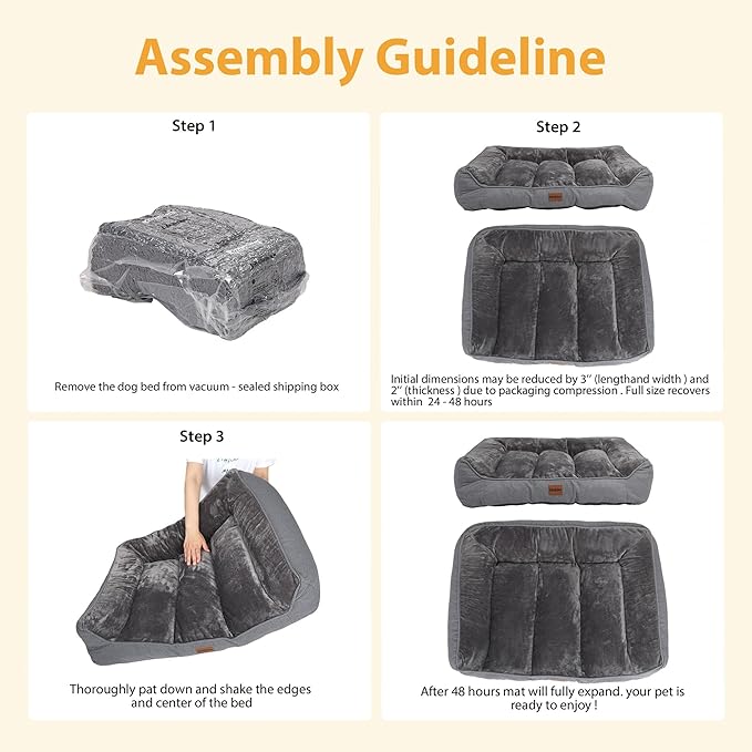 Orthopedic Dog Bed for Large Dogs - Waterproof Memory Foam Dog Couch Bed with Sides, Pet Beds with Washable Cover & Non-Slip Bottom, Grey, 38x28 Inch