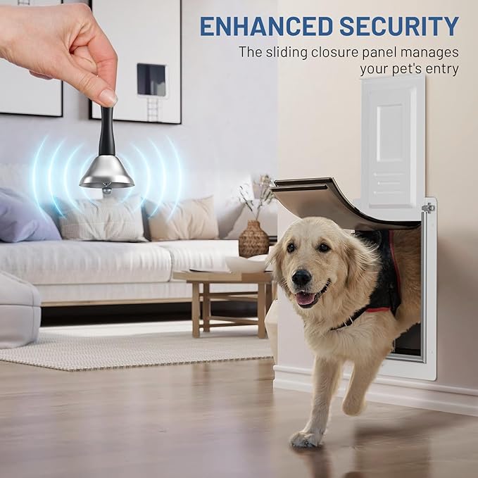 Dog Door for Wall - Steel Frame, Telescoping Tunnel & Double Food - Grade Silicone Flaps Pet Door, Doggy Doors with Secure Lock (Pets Up to 40 lbs) - Medium