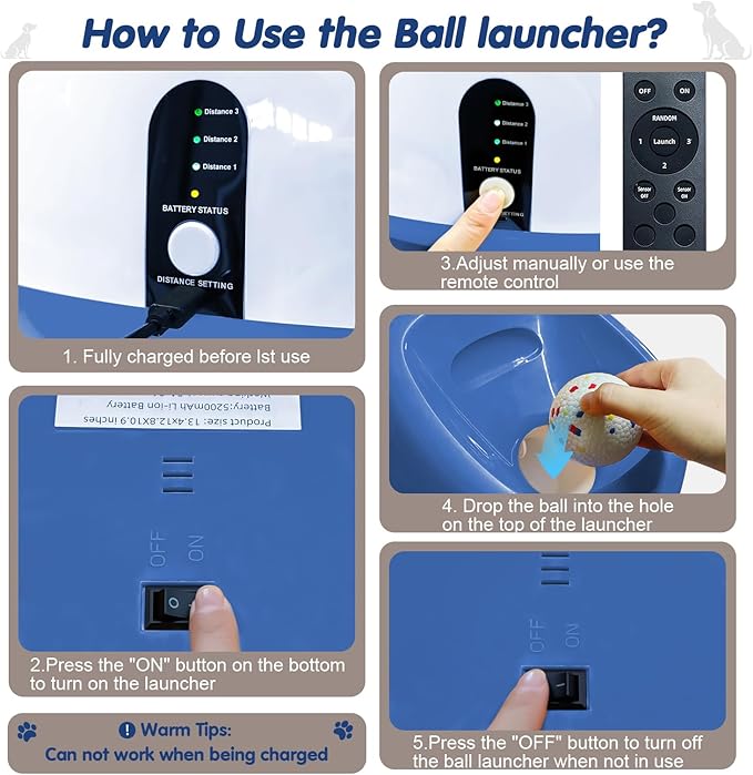 SOCO Automatic Ball Launcher for Dogs Large- 3 Distance Settings (40/60/80FT) w/Remote Control | 2.5" ETPU Tennis Balls | Indoor/Outdoor Dog Toy | 6 Balls & Quick Charge Included