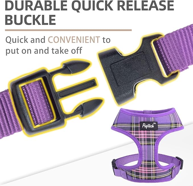 PUPTECK Soft Mesh Dog Harness and Leash Set Pet Puppy Cat Comfort Padded Vest No Pull Harnesses, Purple, S