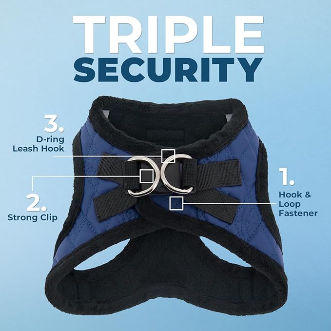 Best Pet Supplies - All Weather Mesh/Plush, Reflective, No Pull Harness for Small, Medium Dogs, Cats - Secure with Hook & Loop Fastener, Buckle, Double D-Rings - Royal Blue Faux Leather, XS