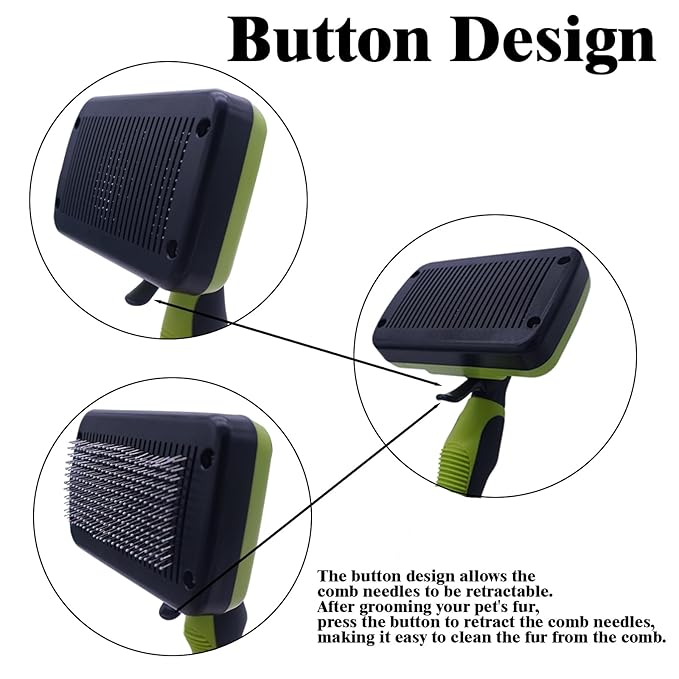 Dog brush Dog Grooming Kit 3PS： self-cleaning slicker brush dog Deshedding Tool&TPR Dog Bath Brush for dogs cats horse Home Travel (green)