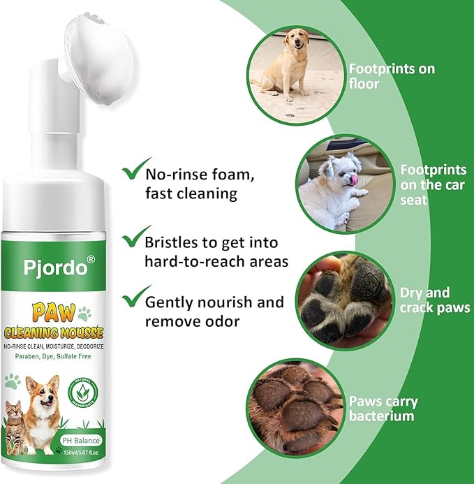 Dog Paw Cleaner - No-Rinse Pet Paw Cleanser for Dogs, Repairs Dry Cracked Paws, Protector Kit for Pet Foot Care