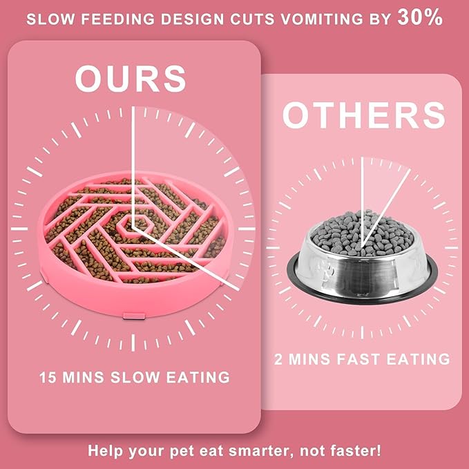 TOBYTO Slow Feeder Dog Bowls Large Medium Breed,Anti-Choking Slow Eating Dog Food Bowl,Non Slip Pet Slower Food Feeding Bowls Large Puzzle Slow Feeder Bloat Stop Maze Dog Dishes,Pink