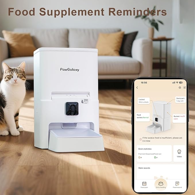 Automatic Pet Feeder, White 6L Cat Food Dispenser, Supports 5G & 2.4G, with 1080P HD Night Vision 142° Camera, APP Remote Control, Customizable Portion Sizes, Low Food & Motion Alerts