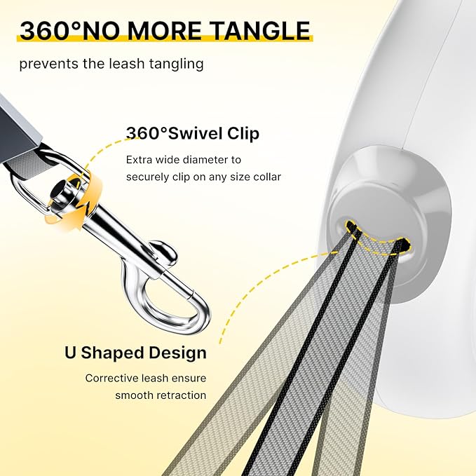 10Ft Auto-Brake Retractable Dog Leash for Small Medium Dogs Light Weight 360° Tangle-Free Strong Nylon Tape and Ergonomic Anti-Slip Soft Handle One-Handed Brake