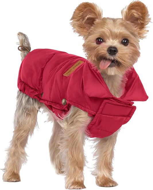 SPACE LION Dog Puffer Jacket, Down Winter Coat, Durable Outdoor Coat for Cold and Windy Conditions, Lightweight & Adjustable Fit Coats for Small Dogs, (Red, Size10/S)