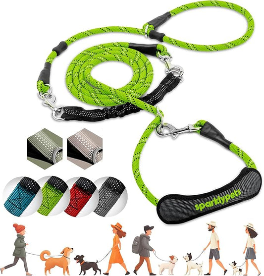 SparklyPets Multifunctional Bungee Hands Free Leash with Detachable Slip Lead – Crossbody & Waist Leash for Dog Walking, Medium & Large Breeds (Green)