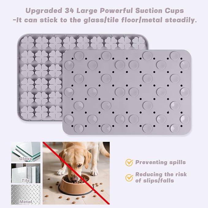 Dog Lick Mat, 23.6"x 15.7" Large Silicone Snuffle Mat with Suction Cups, Slow Feeder for Small Medium Large Dogs Slow Eating, Boredom Reducer (Grey)
