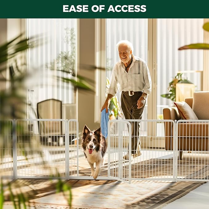 FXW Dog Gate Extra Wide Designed for Indoor Use, Adjustable Width Up to 83-inch Wide (32" H 3 Wire Panels for Small and Medium Dogs), White