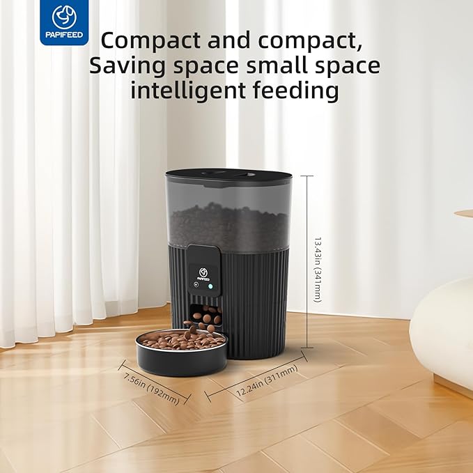 PAPIFEED Automatic Cat Feeder 3.5L/15 Cup 2.4G Bluetooth Pet Feeder for Dog Work with Alexa & Echo Timed Cat Food Dispenser for Remote Feeding with Stainless Steel Bowl up to 10 Meals Per Day with APP