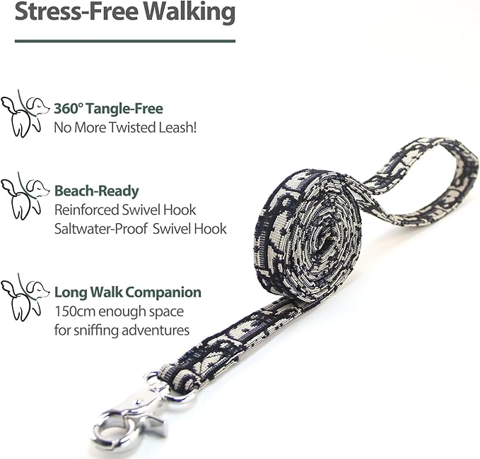 Bowtie Collars for Medium Dogs, Elegant Collars with Leash Set, Dog Collars with Bowtie Adjustable 13.8"-17.7", Black, M