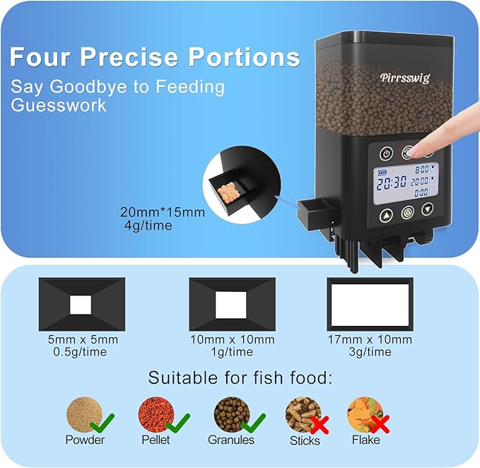 Automatic Fish Feeder for Aquarium - 320ml Timer, Moisture-Proof, LCD Display | Precision Auto Feeder for Vacation Fish Tanks, Battery Included | Unique Mechanical Design
