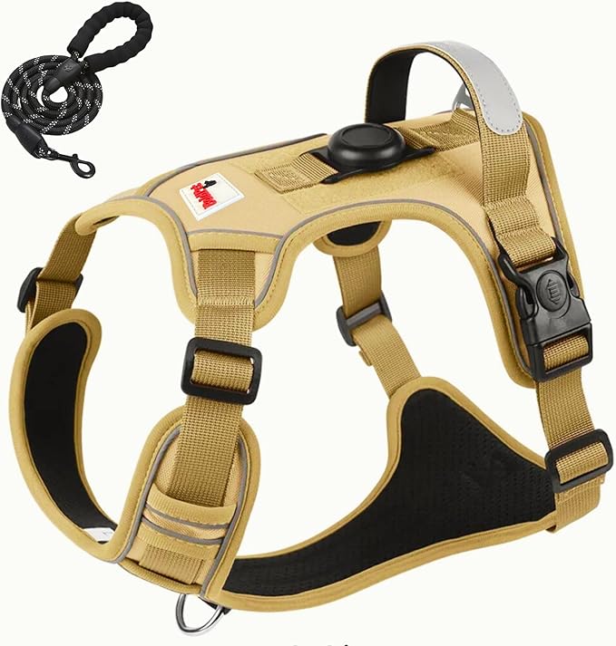 Dog Harness with Airtag Holder and Leash Set-Premium Oxford Breathable Material-Durable Reflective Airtag Dog Harness and Leash Set for Small, Medium, Large and X Large Dogs