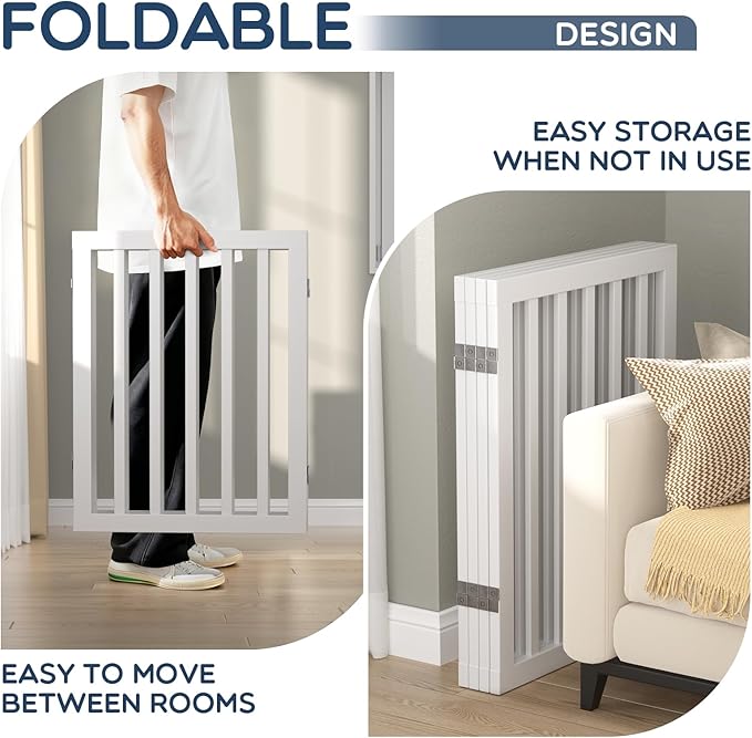 Homykic Bamboo Freestanding Dog Gate, No Assembly Pet Gate Indoor, 24”H x 75”W Extra Wide Foldable Puppy Barrier Fence with Support Feet for The House, Doorways Stairs, 4 Panels, No Drilling