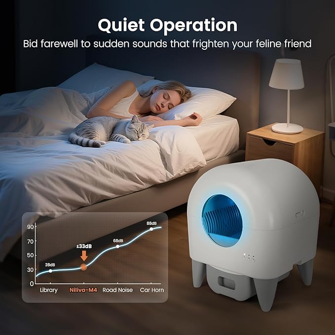 ECORUI Self Cleaning Litter Box,Automatic Cat Litter Box for Multiple Cats, with Safety Protection, App Control,2 Roll Cat Litter Liners White