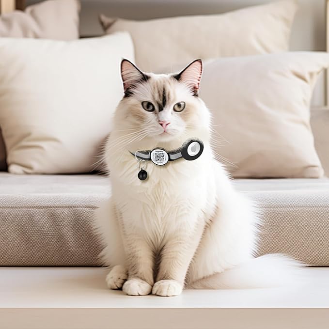 2 Pack Airtag Cat Collar Breakaway with Bell,Reflective Kitten Collar with Apple Airtag Cat Collar Holder with QR Code,Safety Buckle for Girl Boy Cats,Pet Supplies,Accessories,Gifts (Pink)