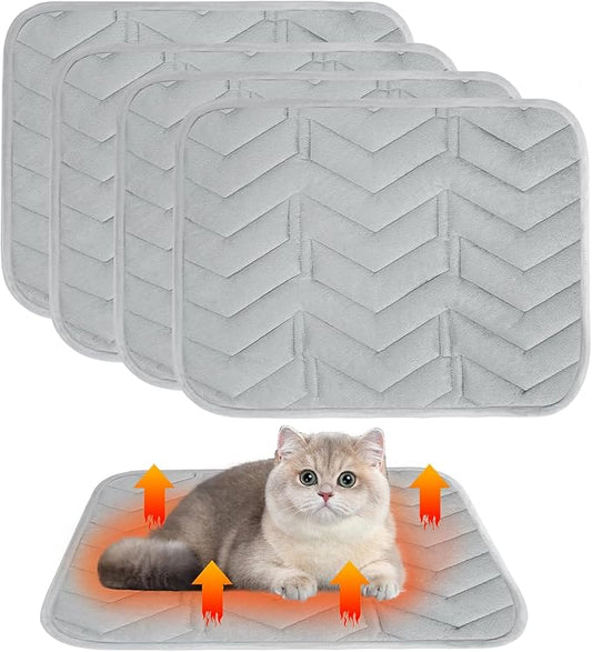 BINGPET 4 Pcs Self Warming Cat Bed for Indoor/Outdoor Cats,Warm Thermal Self Heating Cat Mat Dog Crate Pad with Anti-Slip Bottom Washable,Cozy Cat Dog Pet Heating Pad Blanket for Kitten Puppy 19"×28"